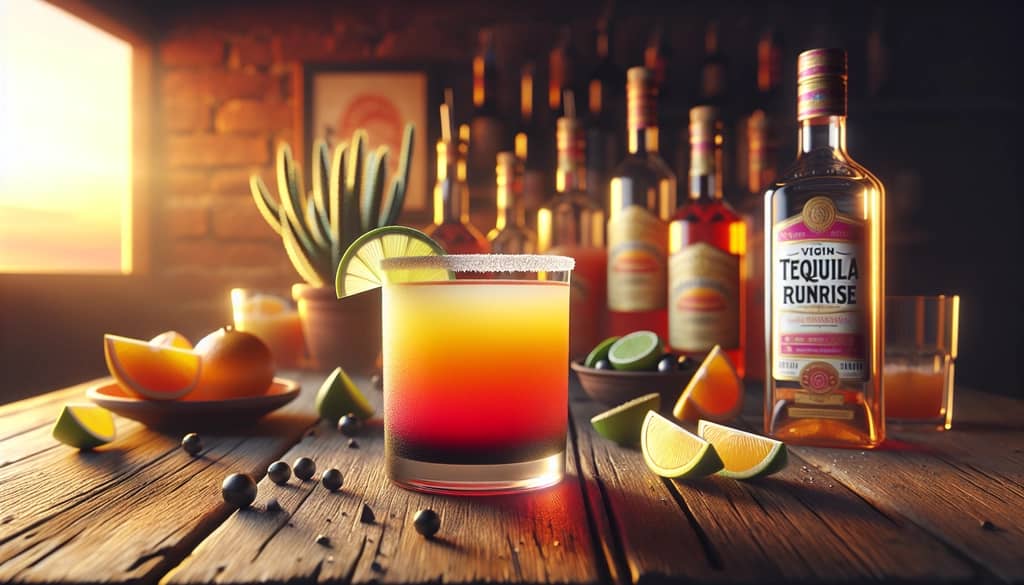 A refreshing glass of Classic Virgin Tequila Sunrise with a signature sunrise gradient