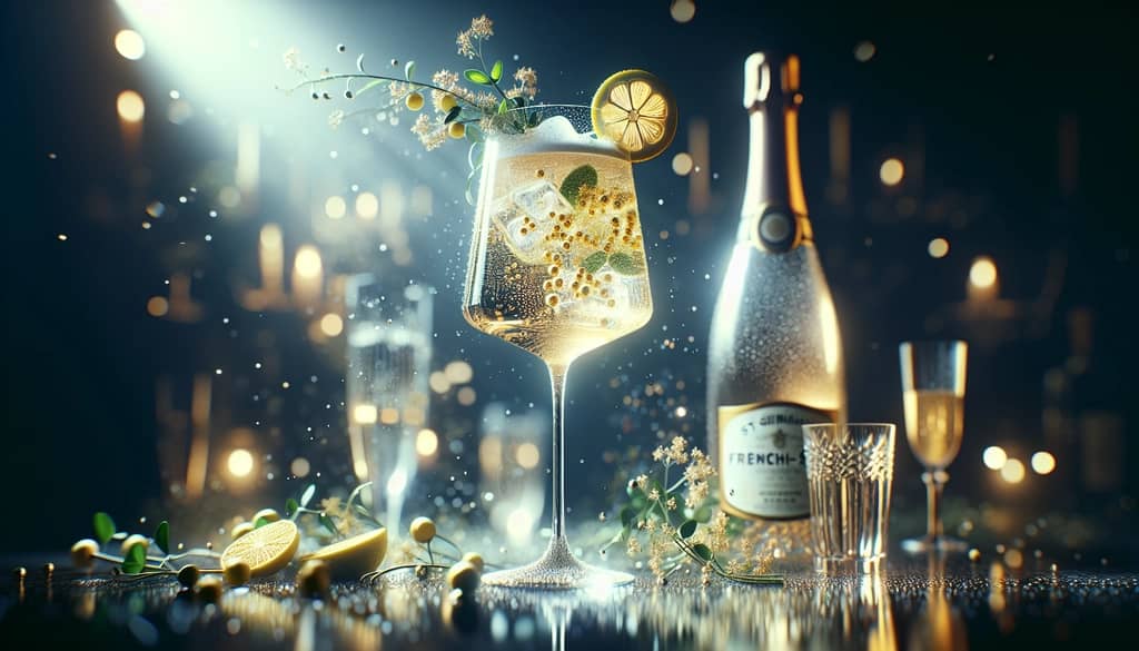 A refreshing glass of French 77 cocktail, perfectly illustrating the marriage of flavors with Champagne and St-Germain.