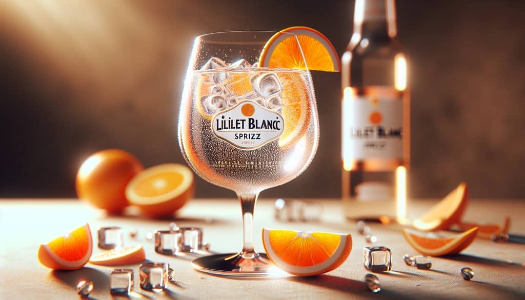 A refreshing Lillet Blanc Spritz with an orange slice garnish, perfect for summer enjoyment.
