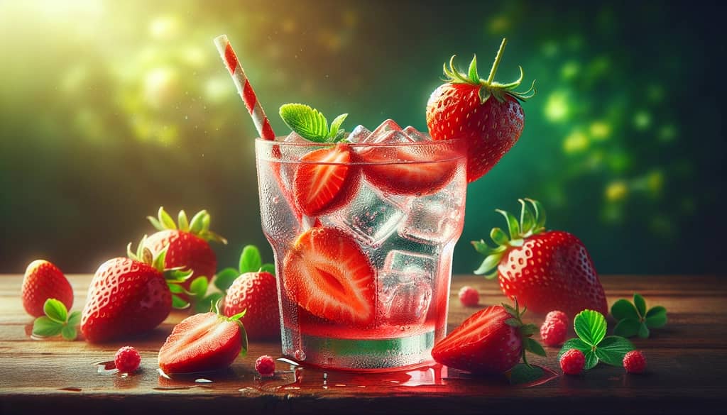 A refreshing strawberry vodka cocktail, perfectly capturing the essence of summer with vibrant colors and flavors.