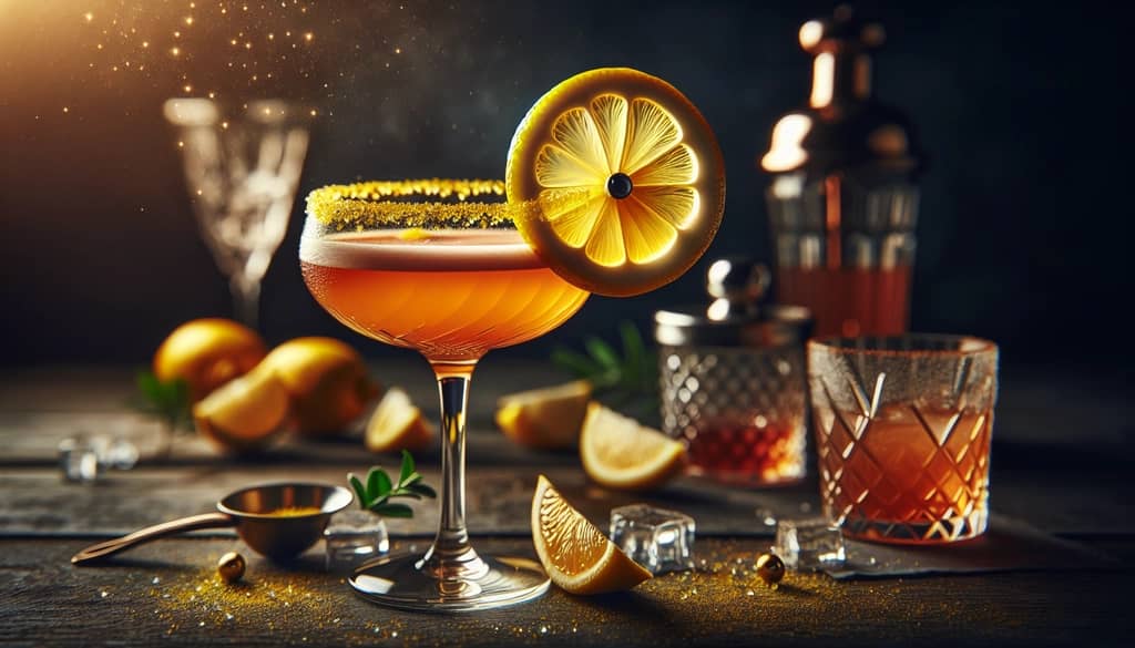 A refreshing Tipperary Sour cocktail with a lemon wheel garnish, combining classic ingredients with a citrus twist.