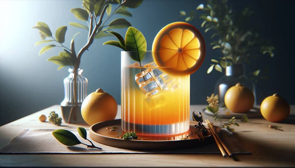 A refreshing Yuzu Highball cocktail with a slice of yuzu, capturing the essence of this citrus-infused drink