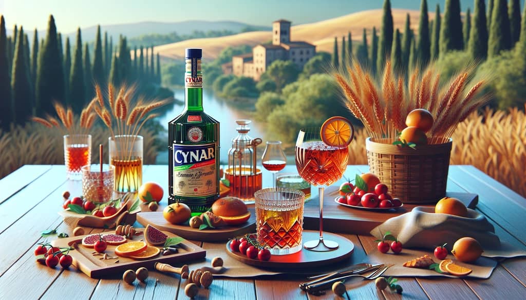 A relaxing Italian Aperitivo setting featuring Cynar, the key ingredient in Cynar Spritz.