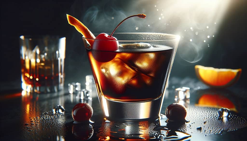 A rich Black Manhattan cocktail featuring the deep herbal tones of amaro.