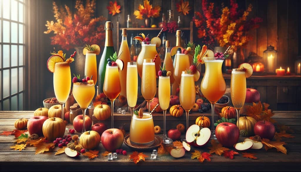 A selection of Apple Cider Mimosa variations perfect for fall celebrations