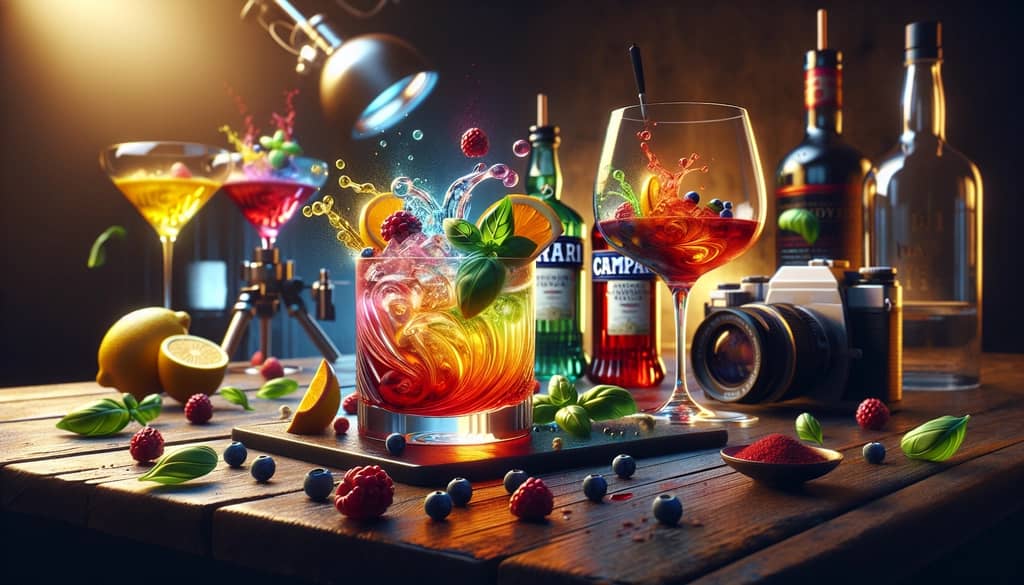 A selection of creative spins on the classic Gin Sour cocktail featuring Campari and basil variations