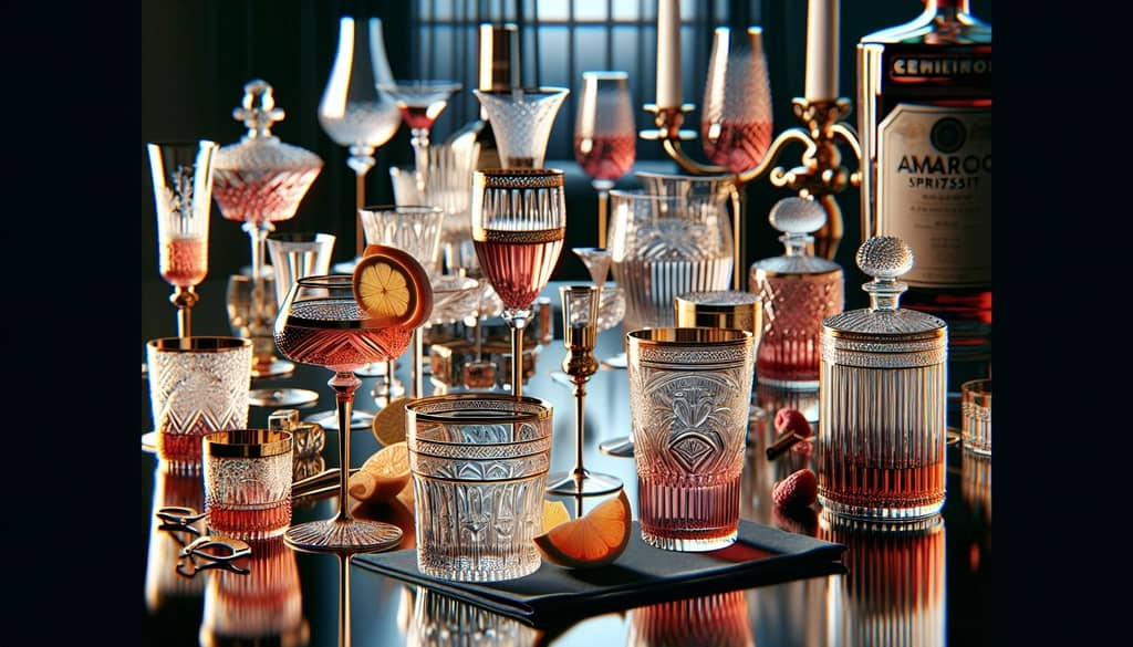 A selection of elegant glassware ideal for serving an Amaro Spritz cocktail