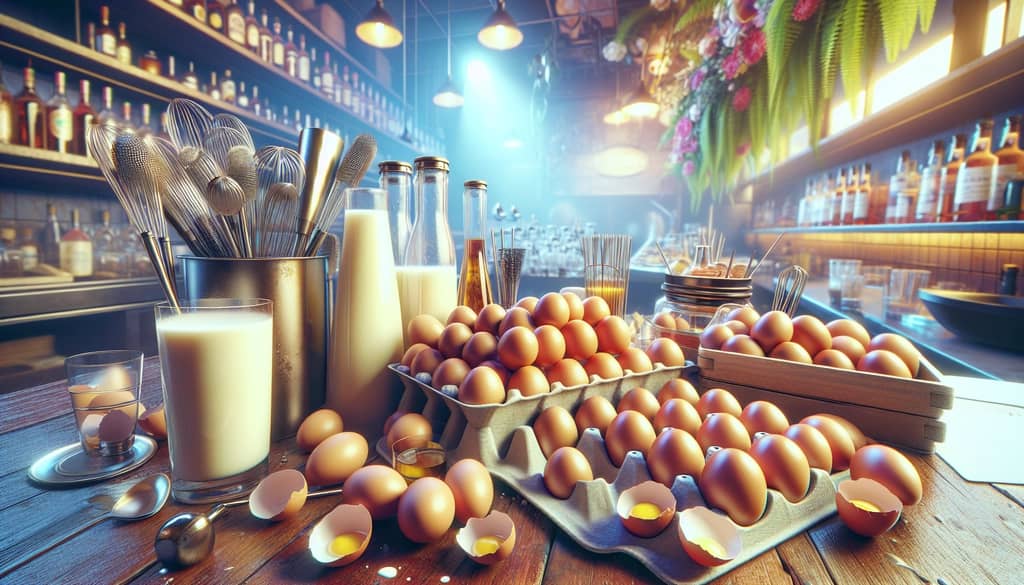 A selection of fresh eggs and pasteurized egg whites ready for cocktail preparation