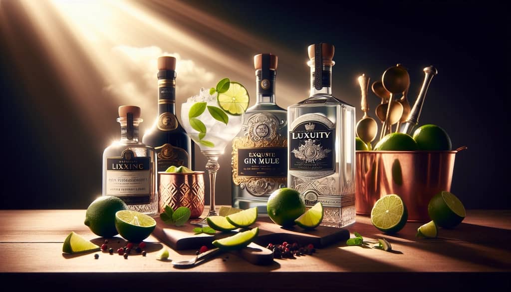 A selection of premium gins and fresh limes, perfect for making a balanced Gin Mule