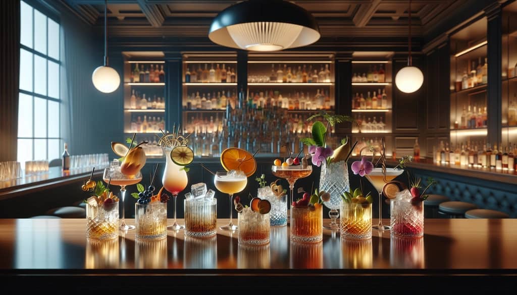 A selection of uniquely crafted French Connection cocktails showcasing various innovative twists on the classic drink