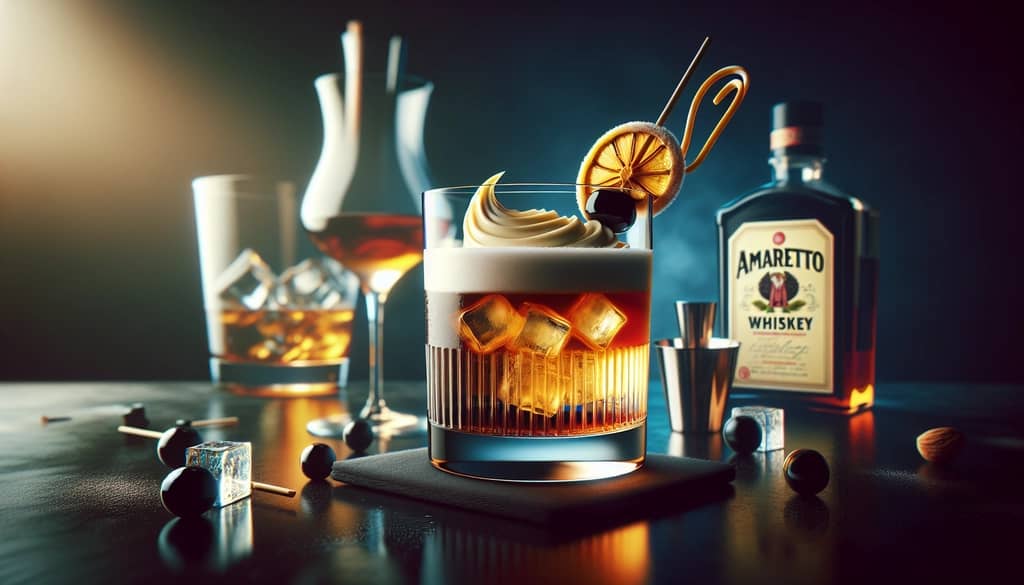 A sophisticated cocktail showcasing the harmonious blend of amaretto and whiskey in a sour.
