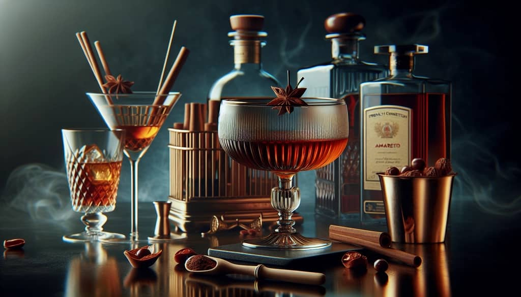 A sophisticated French Connection cocktail with cognac and amaretto ingredients on display
