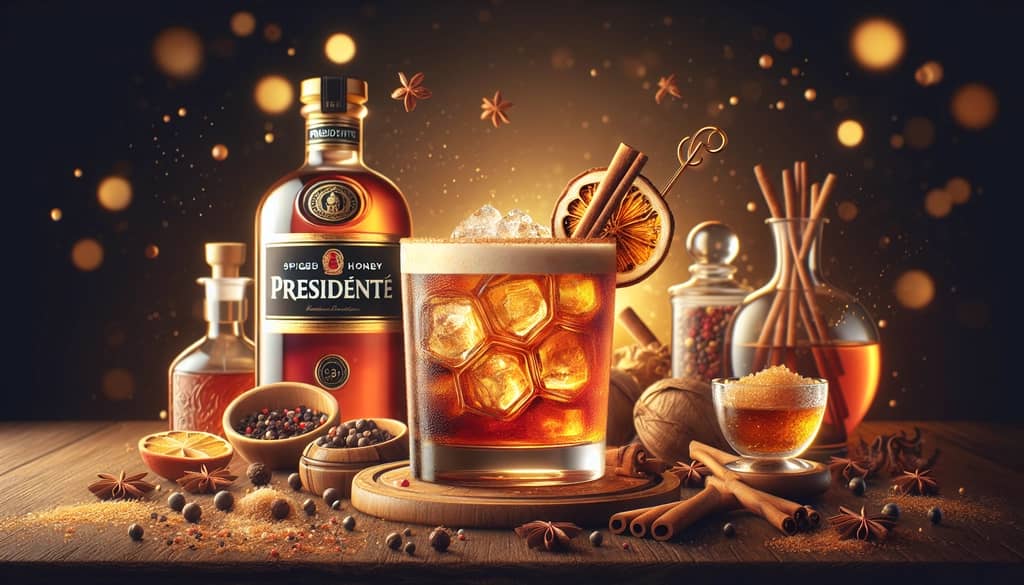 A Spiced Honey Presidente cocktail featuring rich, warm flavors of spiced honey and dark rum