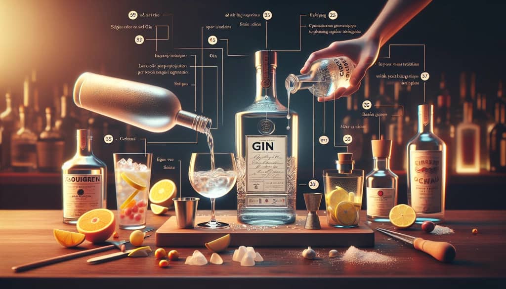 A step-by-step guide illustrating how to adjust gin levels in a cocktail recipe with corresponding ingredients.