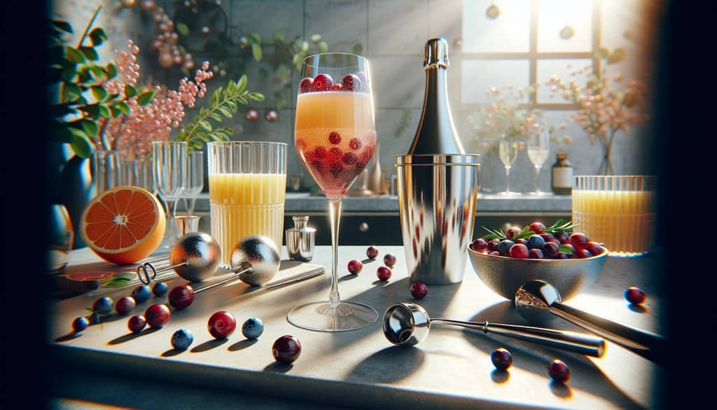 A step-by-step guide to mixing the perfect cranberry mimosa cocktail in a stylish setting