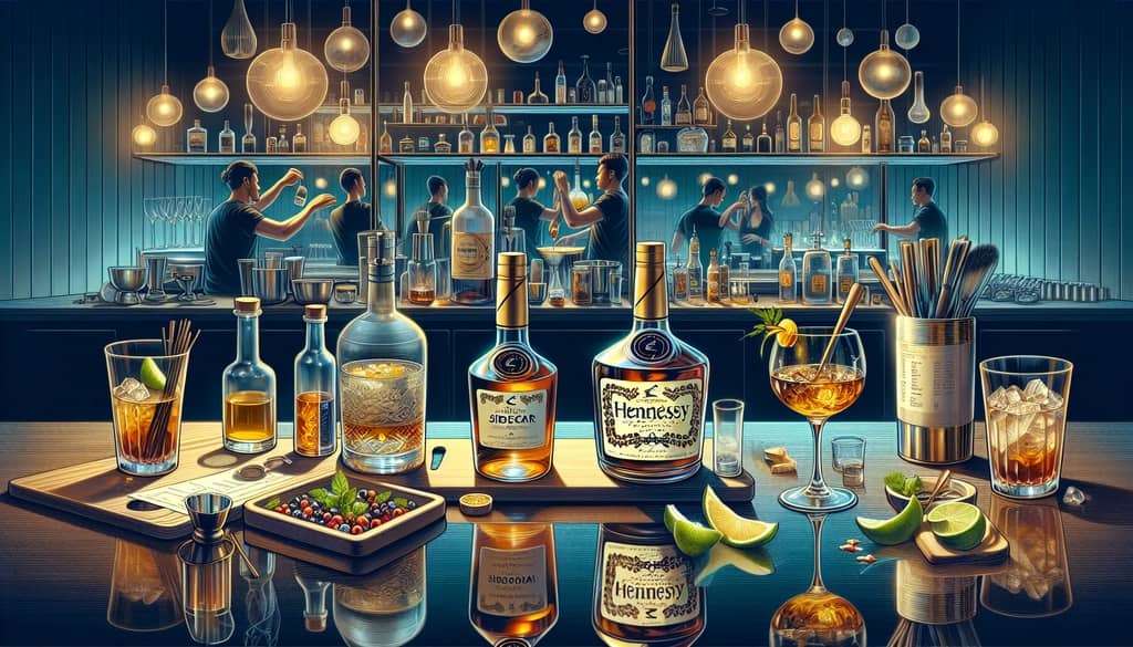 A step-by-step illustration of the Hennessy Sidecar cocktail preparation process