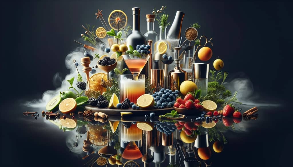 A tantalizing display of ingredients and a freshly mixed Division Bell cocktail, capturing the essence of modern mixology