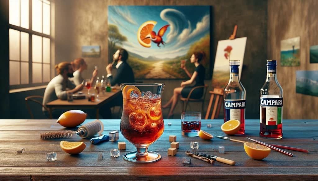A thoughtful look at a glass of Campari and soda, symbolizing thoughtful consumption and health awareness.