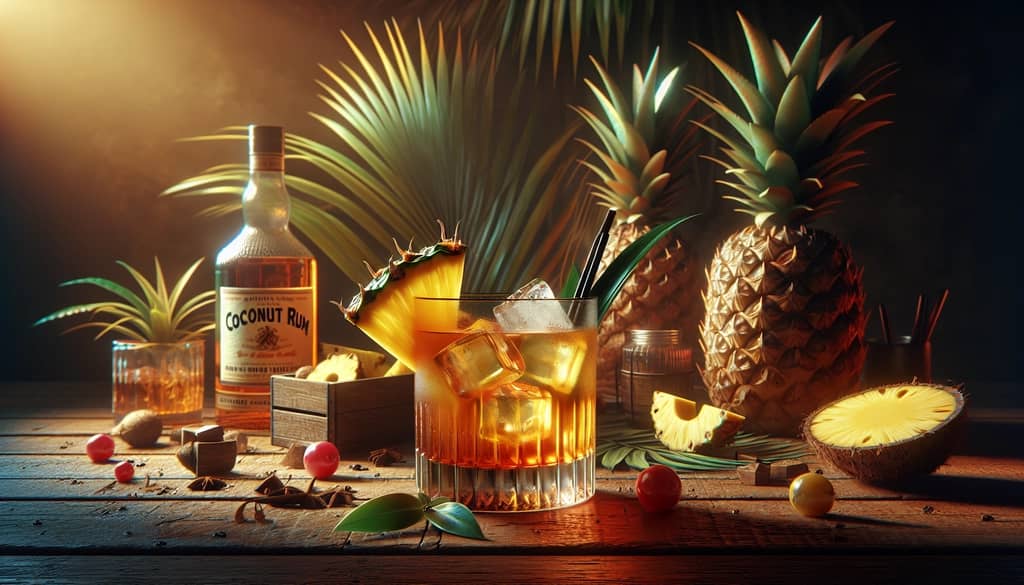 A tropical twist on rum and ginger ale featuring a coconut rum blend with a pineapple garnish.