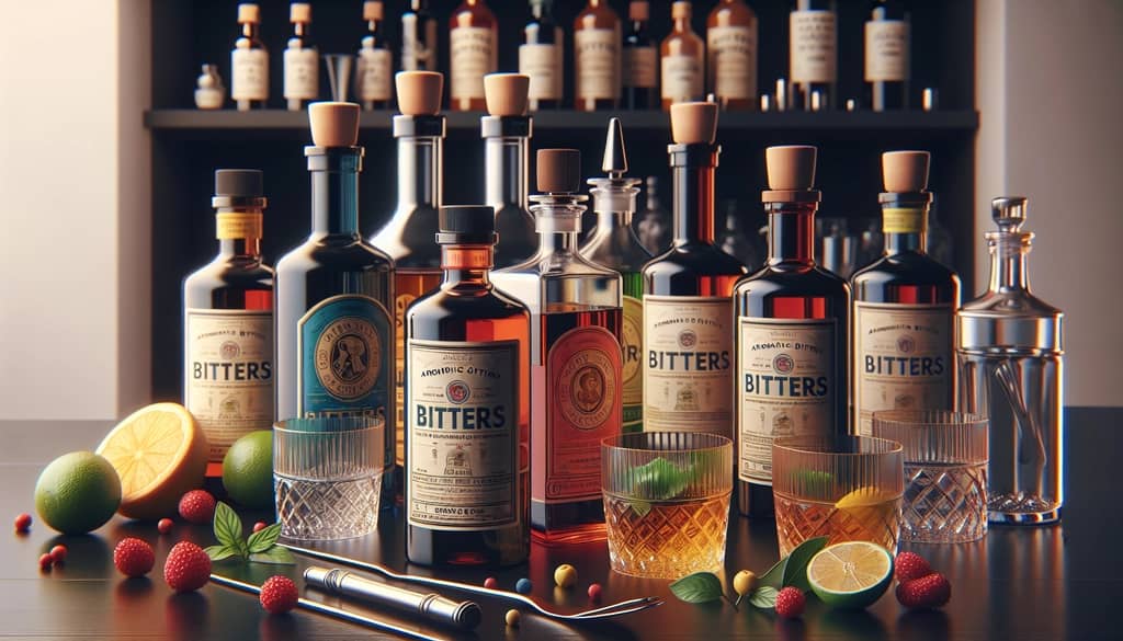 A variety of aromatic bitters bottles, showcasing their role in enhancing cocktail flavors