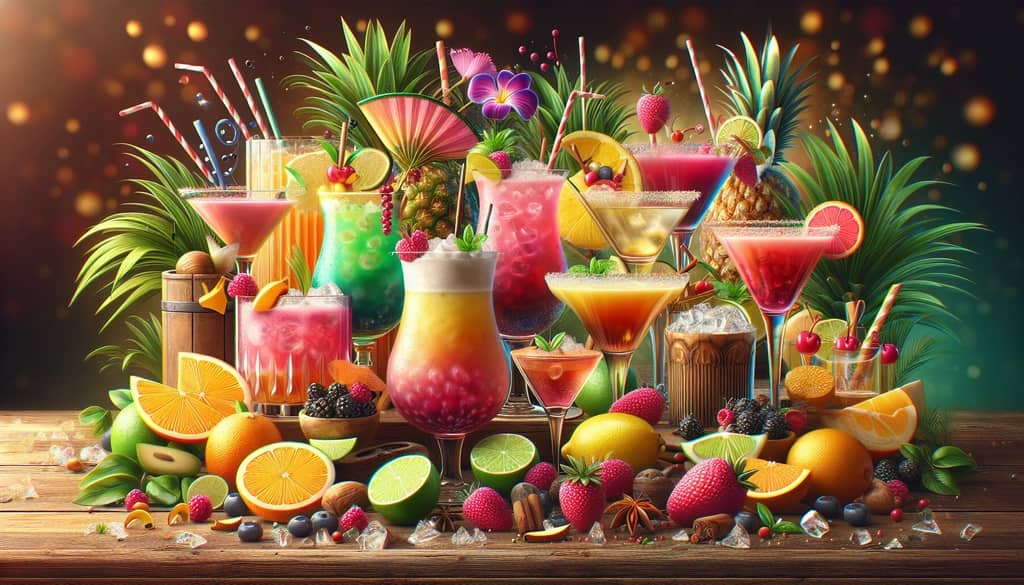 A variety of colorful Floradora cocktails with creative twists on the classic recipe