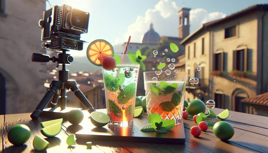 A vibrant and refreshing Hugo cocktail with bubbles, mint, and lime capturing the spirit of an Italian summer