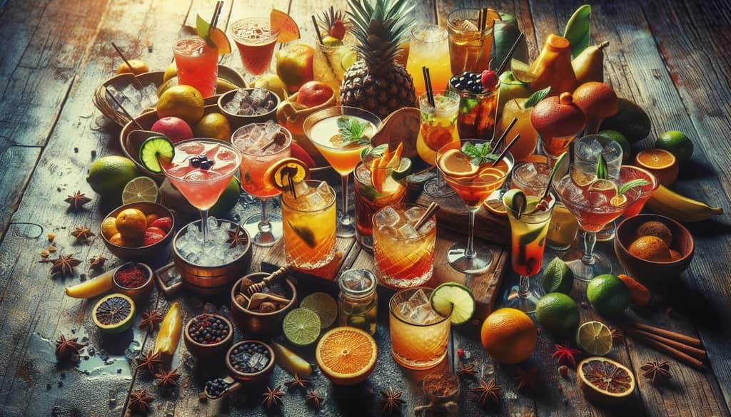 A vibrant array of Old Cuban cocktail variations featuring unique ingredients like tropical fruits and spices