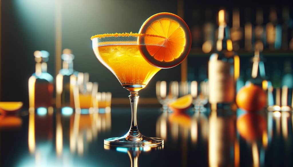 A vibrant Citrus Pal cocktail in a glass, garnished with a slice of orange