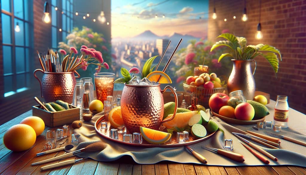 A vibrant, cold Moscow Mule served in a stylish copper mug, illustrating the unexpected use of mugs in cocktail making.