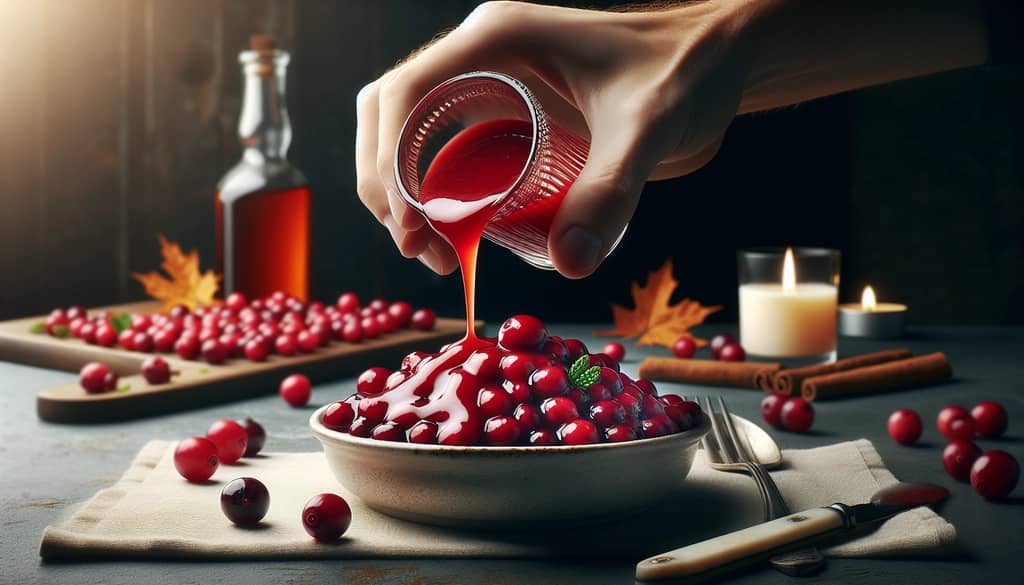 A vibrant cranberry bourbon sauce elegantly drizzled over a dish, capturing the essence of flavor enhancement.