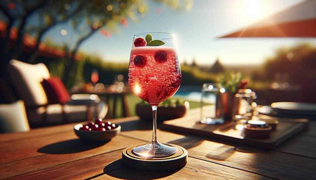 A vibrant cranberry mimosa cocktail glistening under the sun, perfect for brunch gatherings