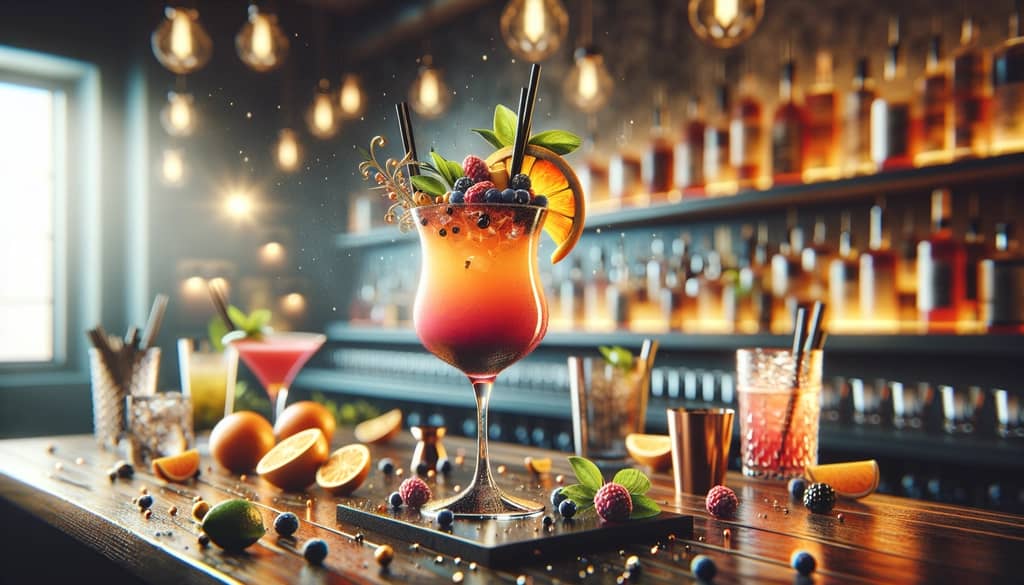 A vibrant depiction of the Naked and Famous cocktail, capturing the essence of boldness and modern mixology.