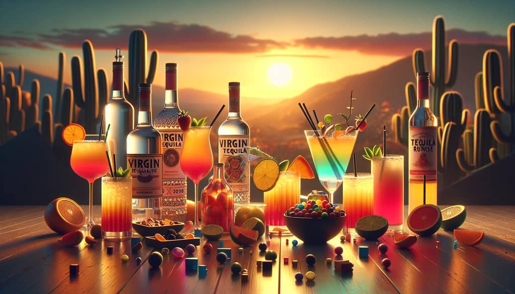 A vibrant display of Virgin Tequila Sunrise mocktails featuring different creative variations