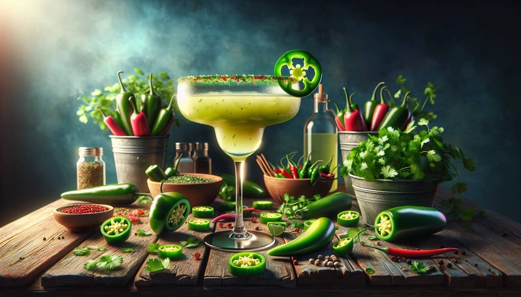 A vibrant Jalapeño Cilantro Margarita, showcasing its spicy and herbal essence.