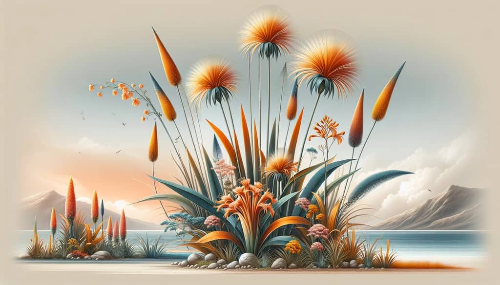 A vibrant Lion's Tail plant in full bloom, showcasing its unique orange flowers and tall stems.