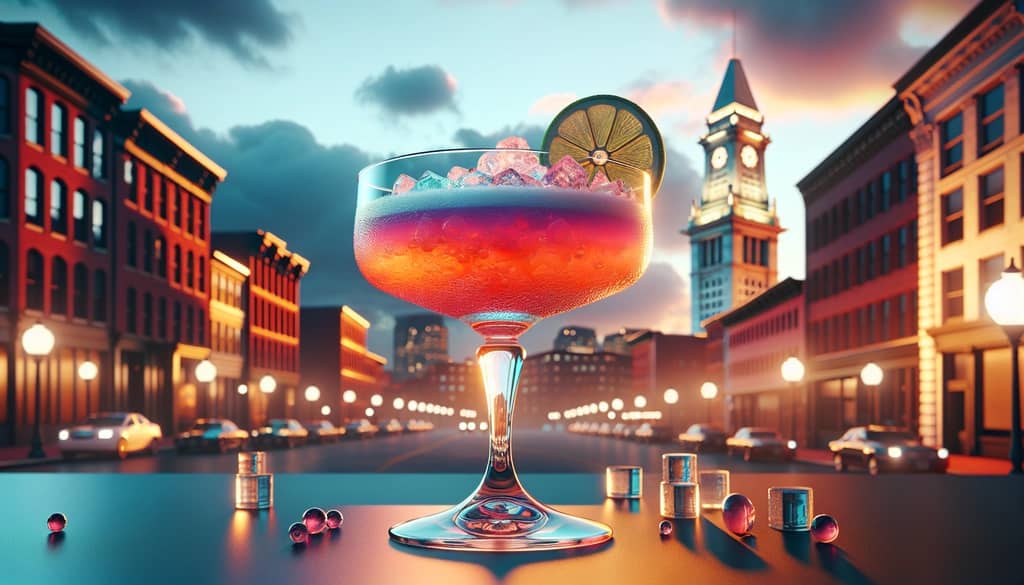 A vibrant Ward 8 cocktail served in a classic coupe glass, embodying Boston's historic and political legacy