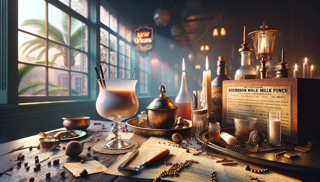 A vintage glass of Bourbon Milk Punch highlighting its traditional New Orleans origin