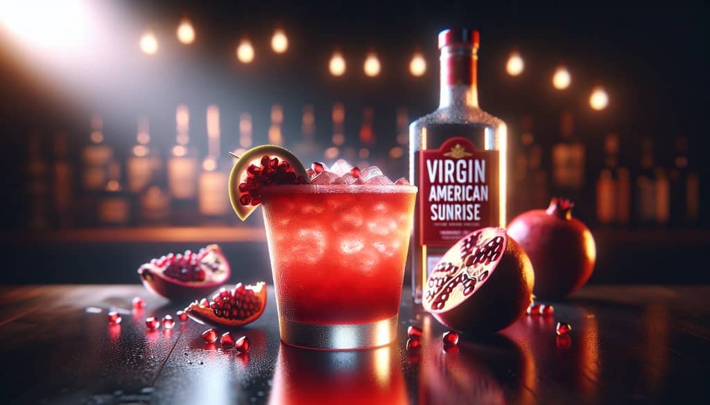 A Virgin American Tequila Sunrise with a deep red hue from pomegranate juice