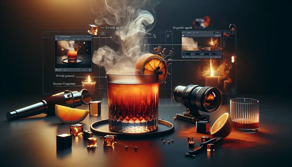 A visually rich Smoky Ward 8 cocktail with hints of burnt orange, garnished stylishly