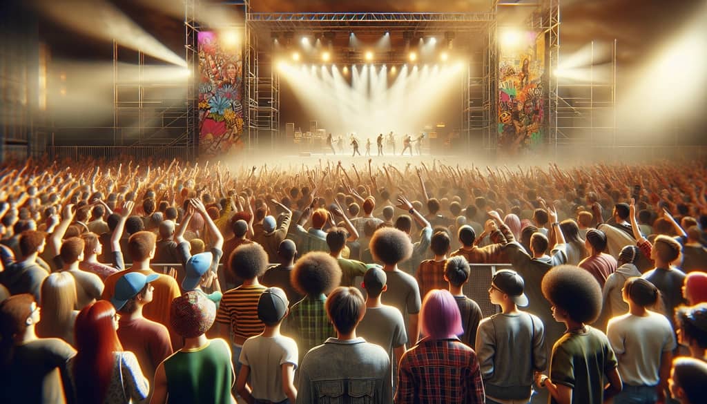 A youthful crowd at a concert, embodying the sense of freedom and adventure highlighted in the 'Cultural Resonance of Young Blood' section.