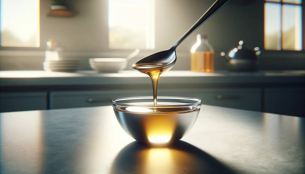 small amount of agave syrup being poured into a spoon