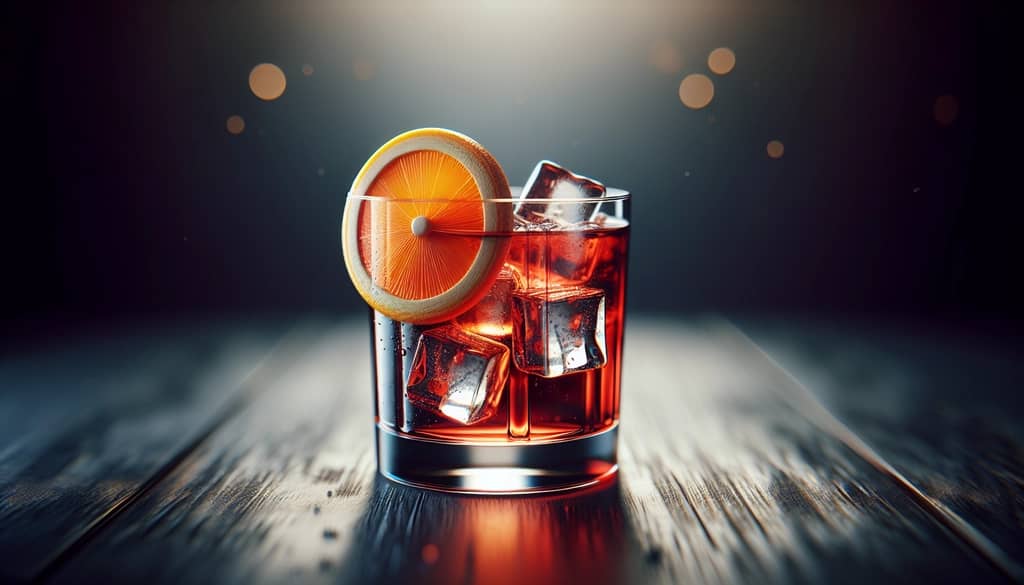 americano cocktail with orange wheel in highball glass