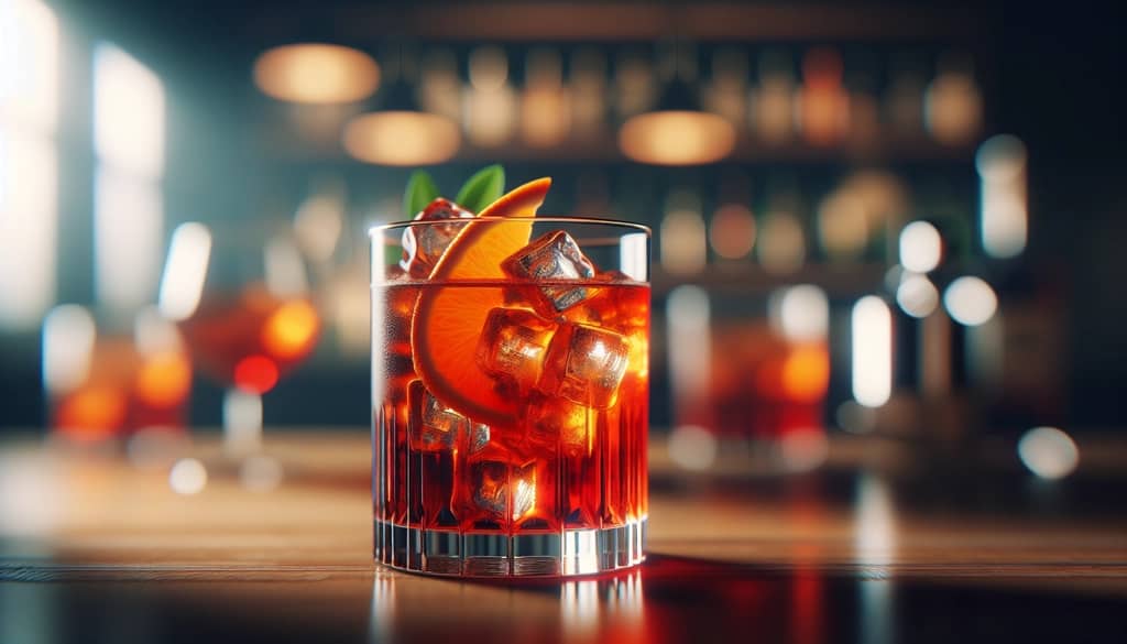 Americano cocktail with soda water in a highball glass