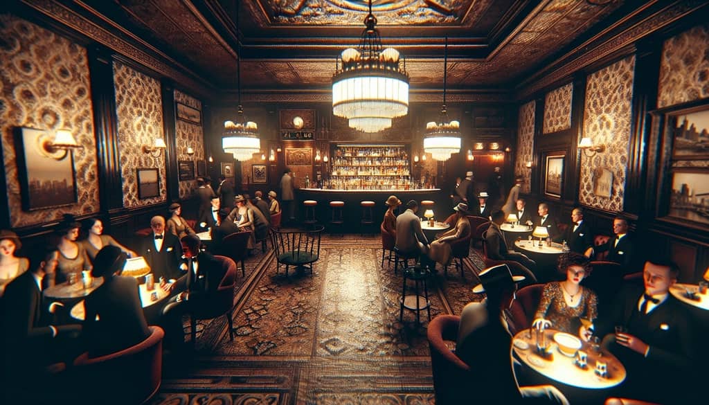 An archival photograph of the 21 Club in New York City during the Prohibition era, highlighting the cocktail's origins in a famous speakeasy.