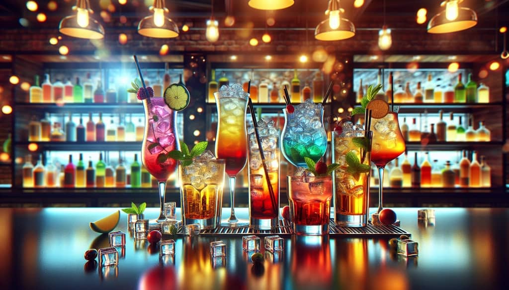 An array of colorful and refreshing non-alcoholic cocktails showcased on a bar counter