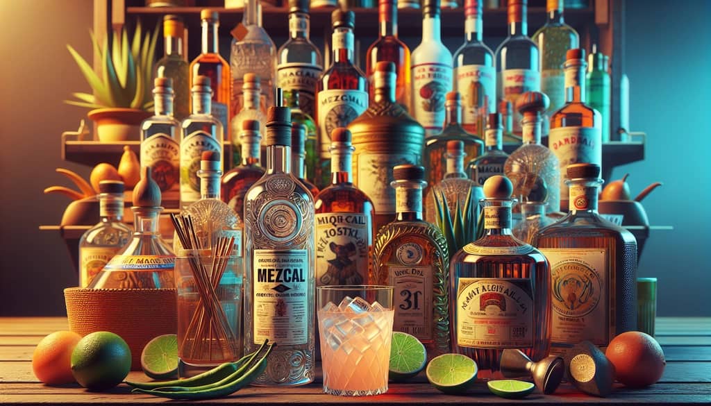 An assortment of Mezcal bottles highlighting its versatility in cocktail customization
