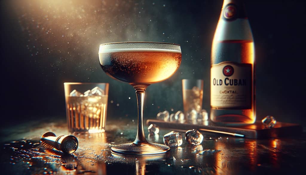 An elegant Old Cuban cocktail served in a coupe glass, capturing its sophisticated blend of rum and champagne.