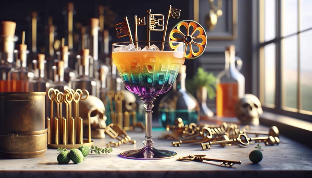 An elegant Skeleton Key cocktail showcasing its layered flavors and sophisticated presentation