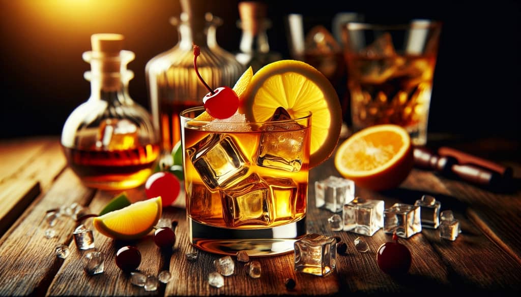An illustrative depiction of a classic Whiskey Sour cocktail, showcasing its traditional ingredients and garnishes.