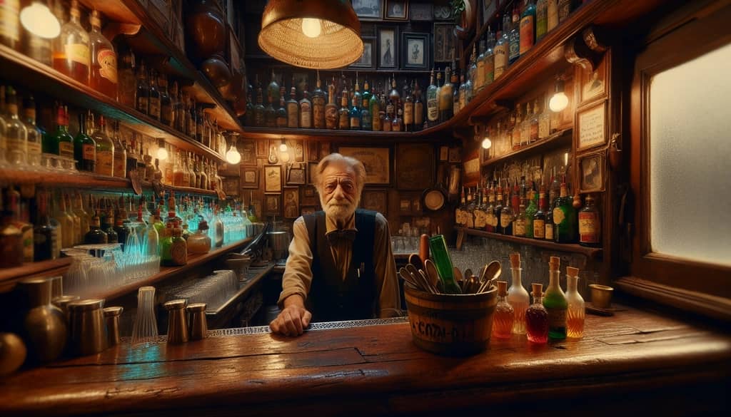 An intimate snapshot of Don Javier Delgado Corona behind the bar at La Capilla, where the Batanga was born.